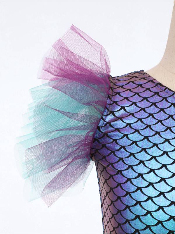 Girls Halloween Mermaid Ballet Costume One Shoulder Sleeveless Tutu Dress thumb