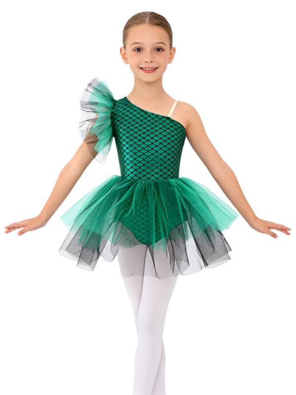 Girls Halloween Mermaid Ballet Costume One Shoulder Sleeveless Tutu Dress thumb
