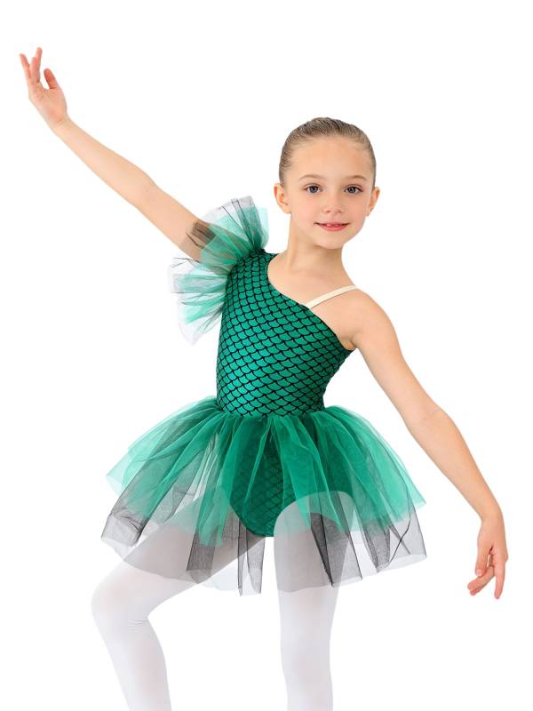 Girls Halloween Mermaid Ballet Costume One Shoulder Sleeveless Tutu Dress thumb