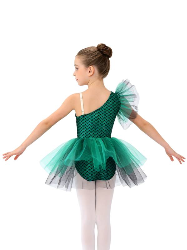 Girls Halloween Mermaid Ballet Costume One Shoulder Sleeveless Tutu Dress thumb