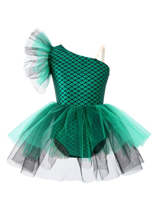 Girls Halloween Mermaid Ballet Costume One Shoulder Sleeveless Tutu Dress thumb