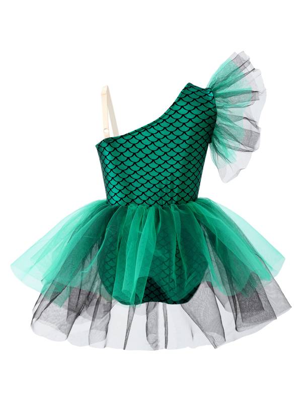 Girls Halloween Mermaid Ballet Costume One Shoulder Sleeveless Tutu Dress thumb