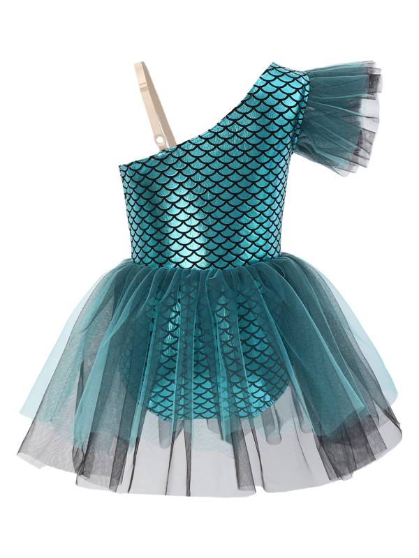 Girls Halloween Mermaid Ballet Costume One Shoulder Sleeveless Tutu Dress thumb