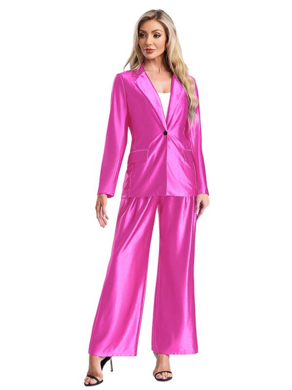 Women 2pcs All-matched Long Sleeve Lapel Blazer and Loose Pants Formal Suit thumb