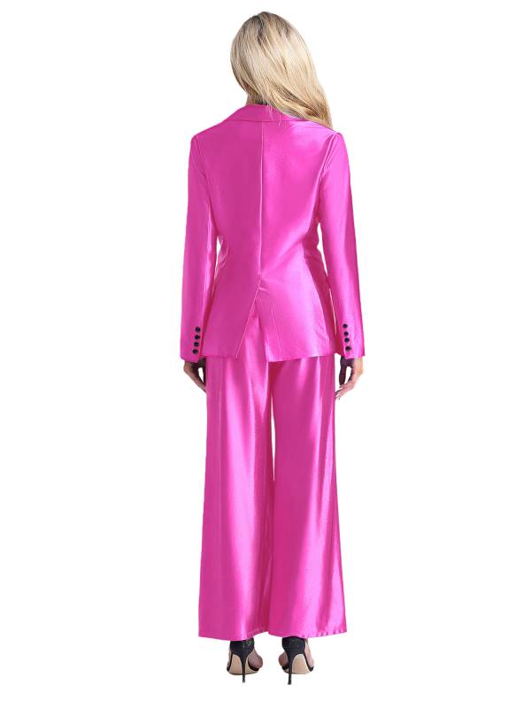 Women 2pcs All-matched Long Sleeve Lapel Blazer and Loose Pants Formal Suit thumb
