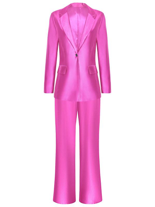 Women 2pcs All-matched Long Sleeve Lapel Blazer and Loose Pants Formal Suit thumb
