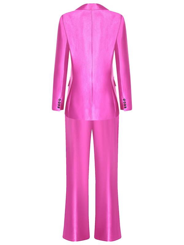Women 2pcs All-matched Long Sleeve Lapel Blazer and Loose Pants Formal Suit thumb