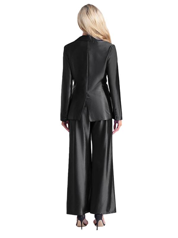 Women 2pcs All-matched Long Sleeve Lapel Blazer and Loose Pants Formal Suit thumb