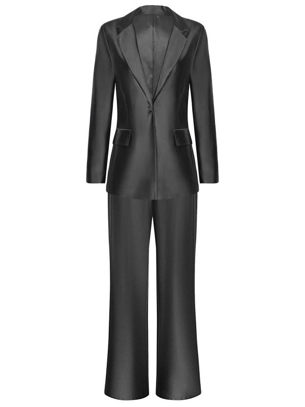 Women 2pcs All-matched Long Sleeve Lapel Blazer and Loose Pants Formal Suit thumb