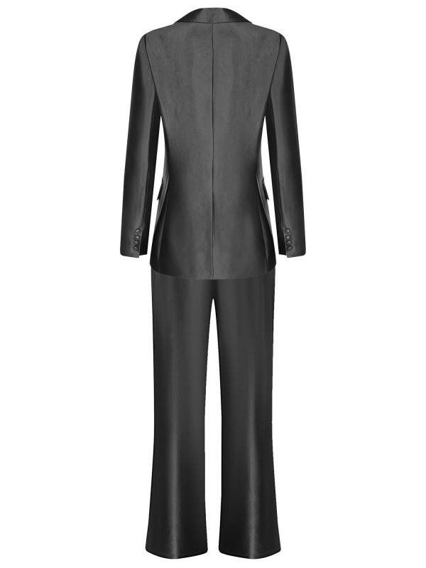 Women 2pcs All-matched Long Sleeve Lapel Blazer and Loose Pants Formal Suit thumb
