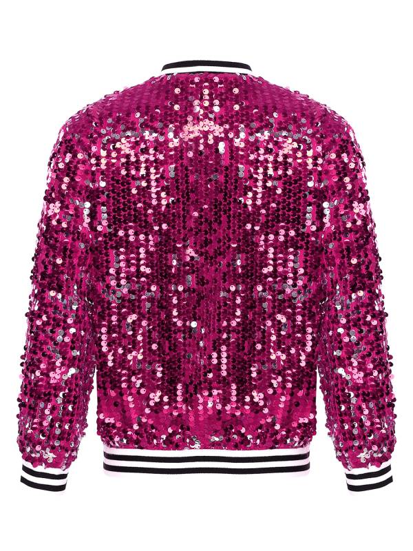 Kids Girls Sequin Baseball Jackets Coat Zip Up Outerwear thumb
