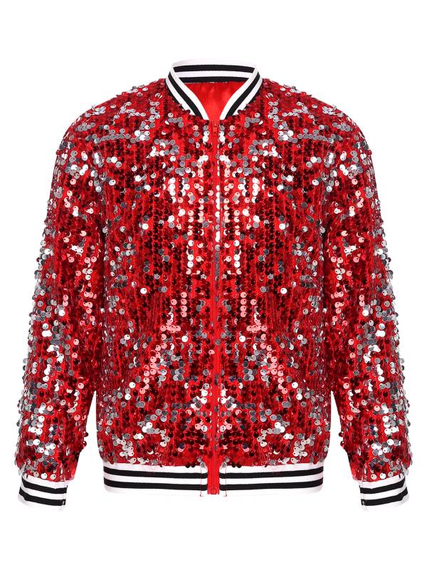 Kids Girls Sequin Baseball Jackets Coat Zip Up Outerwear thumb