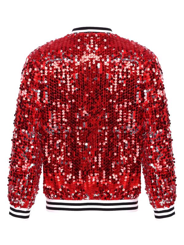 Kids Girls Sequin Baseball Jackets Coat Zip Up Outerwear thumb