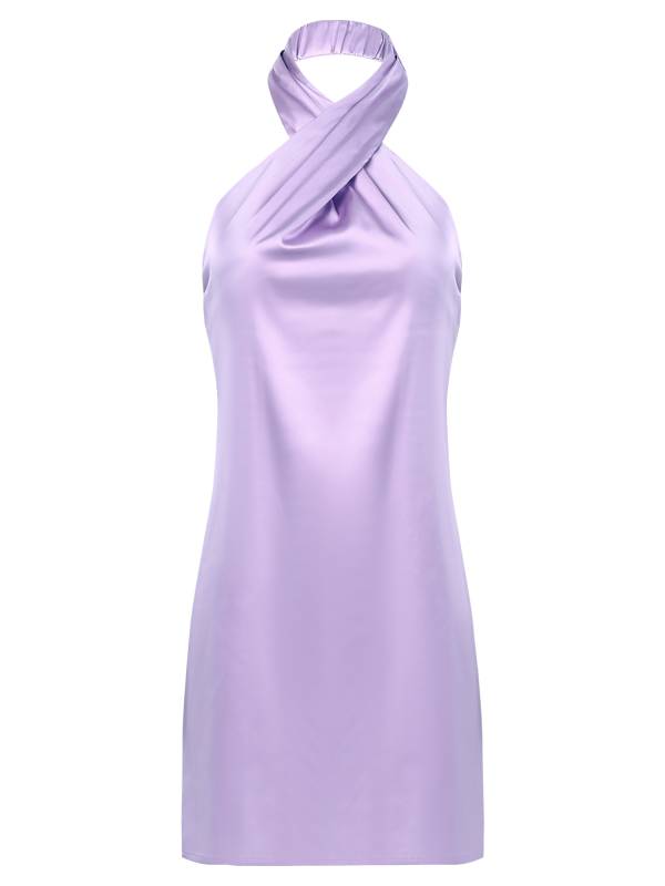 Women Sleeveless Backless Halterneck Satin Mini Dress thumb