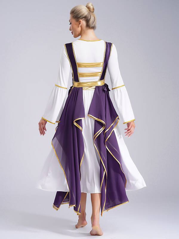 Women Metallic Sides Split Lace-up Tunic Asymmetrical Liturgical Dance Dress thumb
