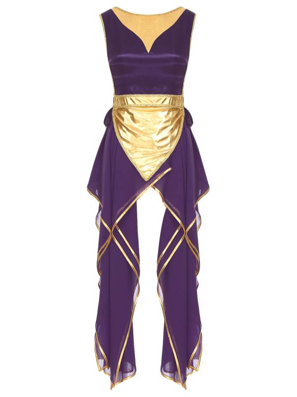 Women Metallic Sides Split Lace-up Tunic Asymmetrical Liturgical Dance Dress thumb