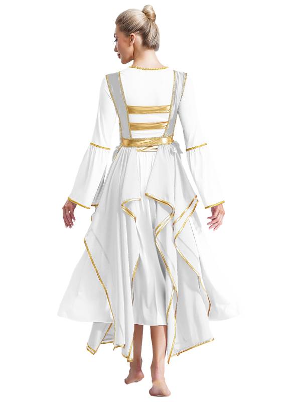 Women Metallic Sides Split Lace-up Tunic Asymmetrical Liturgical Dance Dress thumb