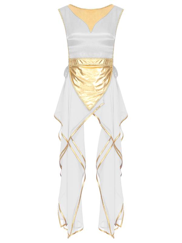Women Metallic Sides Split Lace-up Tunic Asymmetrical Liturgical Dance Dress thumb