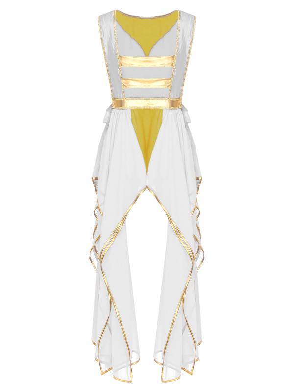 Women Metallic Sides Split Lace-up Tunic Asymmetrical Liturgical Dance Dress thumb