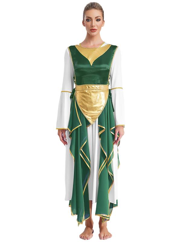 Women Metallic Sides Split Lace-up Tunic Asymmetrical Liturgical Dance Dress thumb