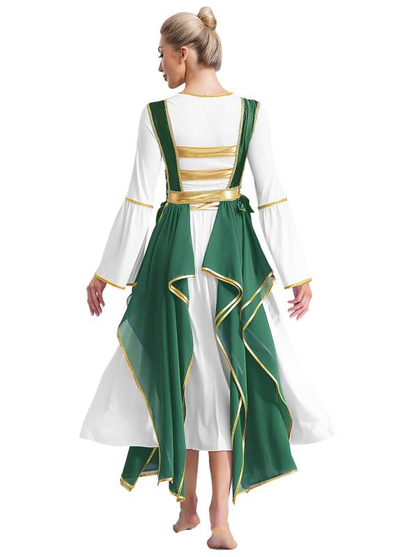 Women Metallic Sides Split Lace-up Tunic Asymmetrical Liturgical Dance Dress thumb