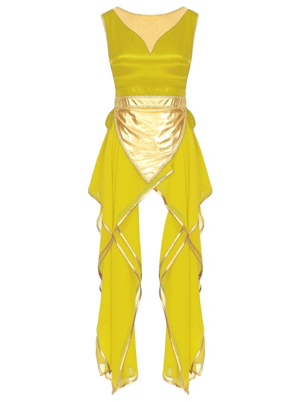 Women Metallic Sides Split Lace-up Tunic Asymmetrical Liturgical Dance Dress thumb