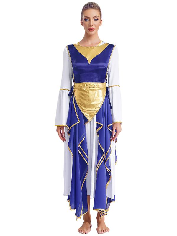 Women Metallic Sides Split Lace-up Tunic Asymmetrical Liturgical Dance Dress thumb