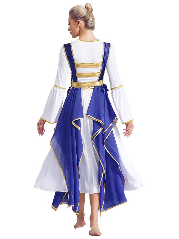 Women Metallic Sides Split Lace-up Tunic Asymmetrical Liturgical Dance Dress thumb
