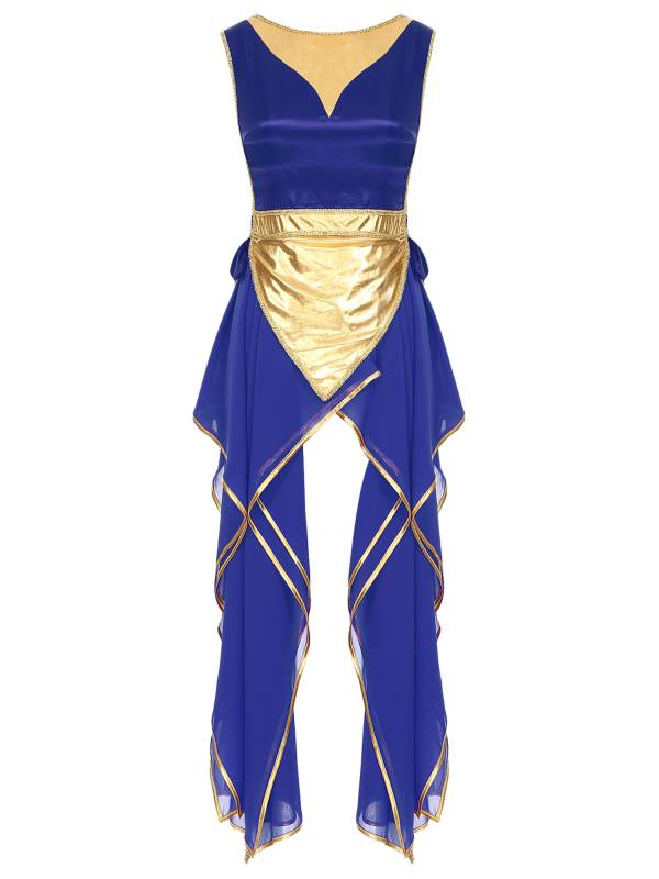 Women Metallic Sides Split Lace-up Tunic Asymmetrical Liturgical Dance Dress thumb