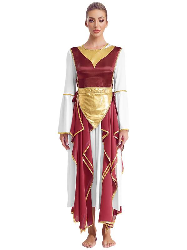 Women Metallic Sides Split Lace-up Tunic Asymmetrical Liturgical Dance Dress thumb
