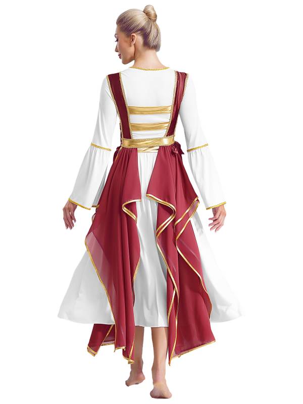 Women Metallic Sides Split Lace-up Tunic Asymmetrical Liturgical Dance Dress thumb