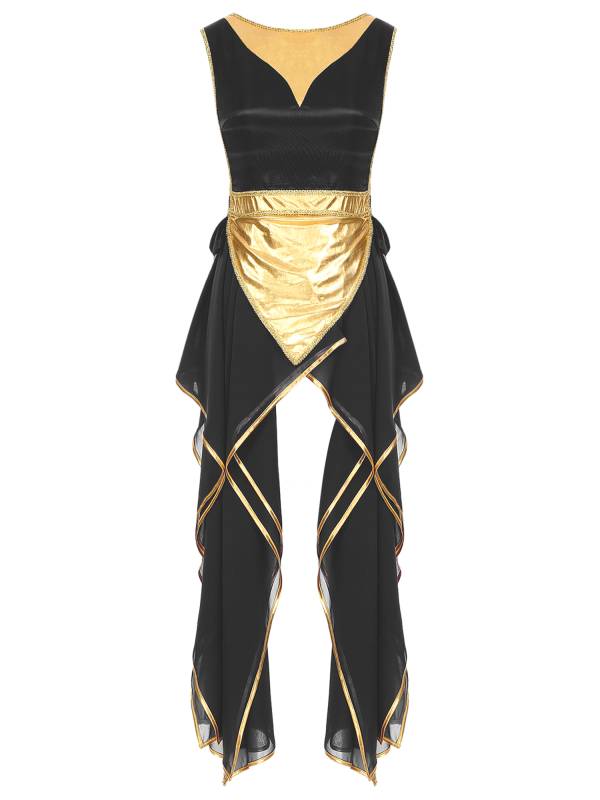 Women Metallic Sides Split Lace-up Tunic Asymmetrical Liturgical Dance Dress thumb