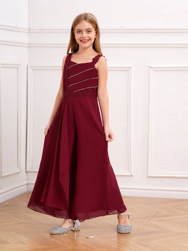Girls Sleeveless Lace Ruffled Chiffon High Waist Jumpsuit for Party thumb