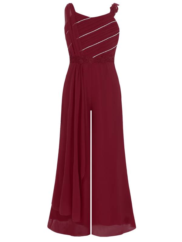 Girls Sleeveless Lace Ruffled Chiffon High Waist Jumpsuit for Party thumb