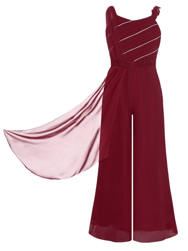 Girls Sleeveless Lace Ruffled Chiffon High Waist Jumpsuit for Party thumb