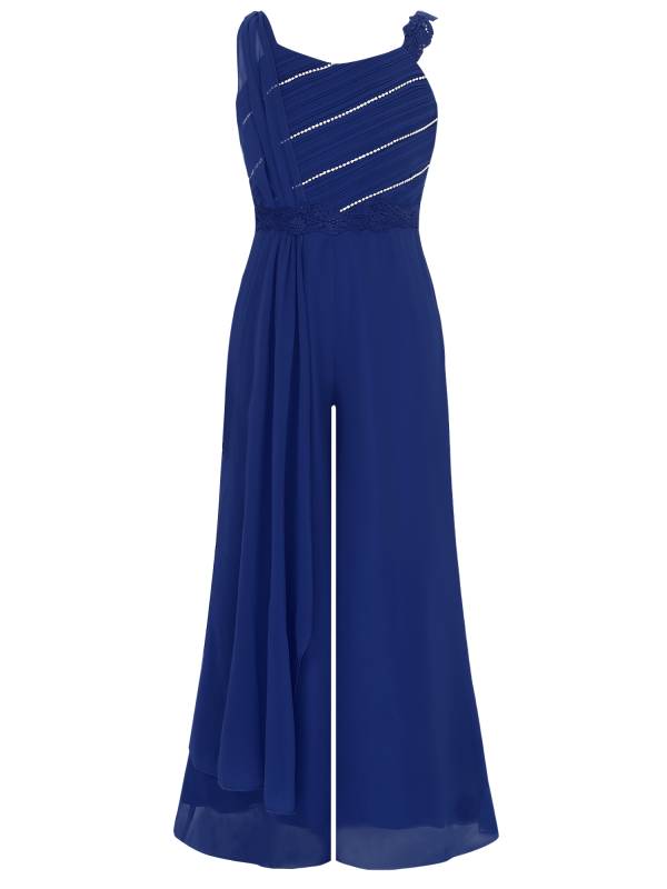 Girls Sleeveless Lace Ruffled Chiffon High Waist Jumpsuit for Party thumb