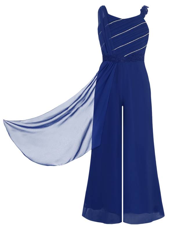 Girls Sleeveless Lace Ruffled Chiffon High Waist Jumpsuit for Party thumb