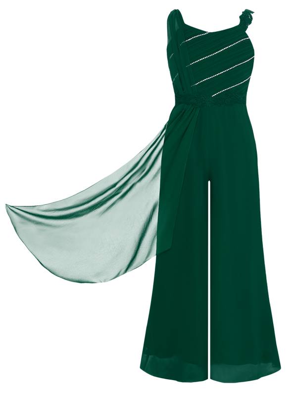 Girls Sleeveless Lace Ruffled Chiffon High Waist Jumpsuit for Party thumb