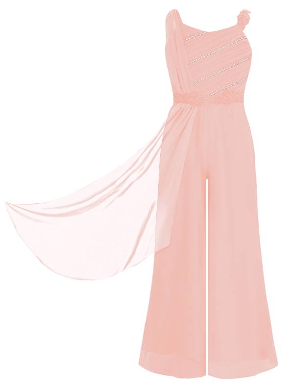 Girls Sleeveless Lace Ruffled Chiffon High Waist Jumpsuit for Party thumb