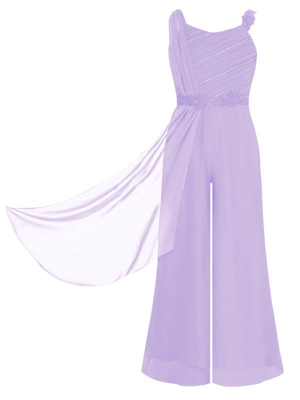 Girls Sleeveless Lace Ruffled Chiffon High Waist Jumpsuit for Party thumb
