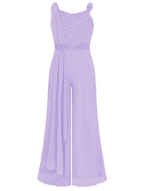 Girls Sleeveless Lace Ruffled Chiffon High Waist Jumpsuit for Party thumb