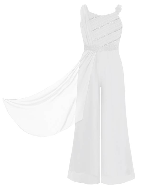 Girls Sleeveless Lace Ruffled Chiffon High Waist Jumpsuit for Party thumb