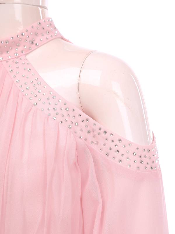 Girls Halter Neck Off-shoulder Long Sleeve Ruffled Hi-Lo Dress For Party thumb