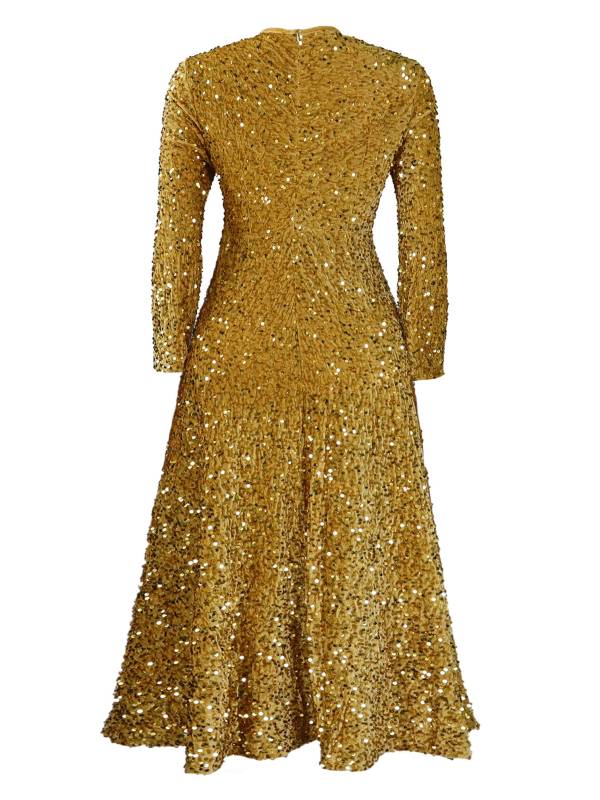Women Long Sleeve Round Neck Sequin A-line Dress for Cocktail thumb
