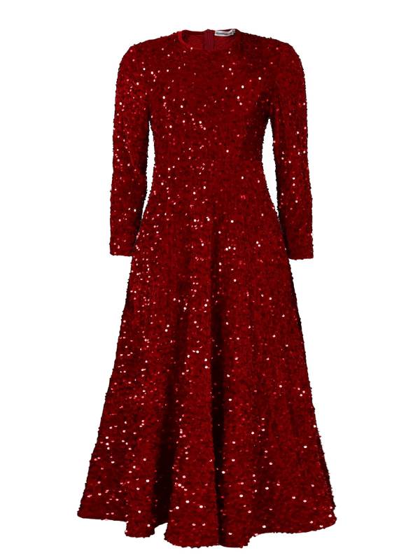 Women Long Sleeve Round Neck Sequin A-line Dress for Cocktail thumb