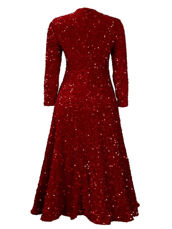 Women Long Sleeve Round Neck Sequin A-line Dress for Cocktail thumb