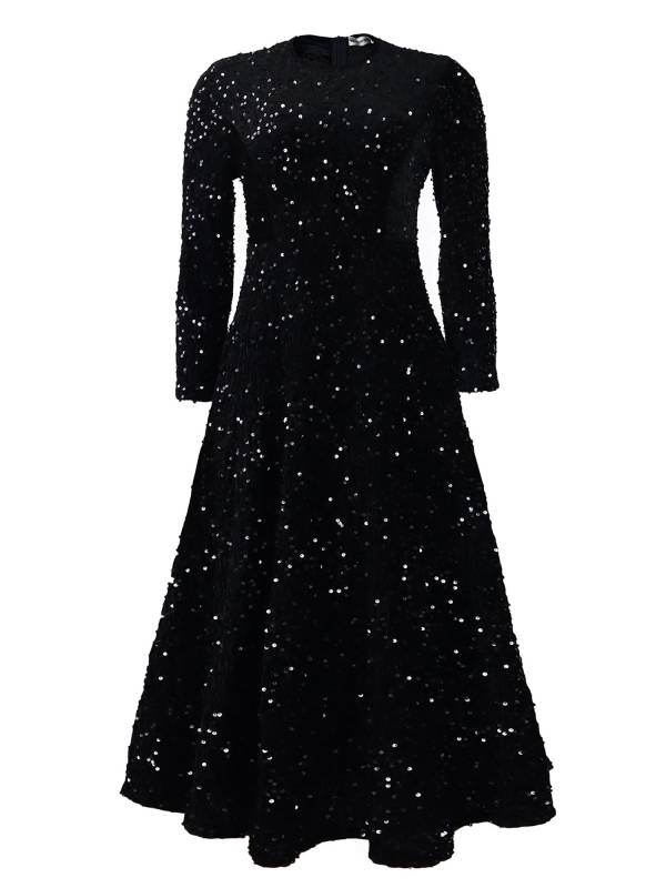 Women Long Sleeve Round Neck Sequin A-line Dress for Cocktail thumb