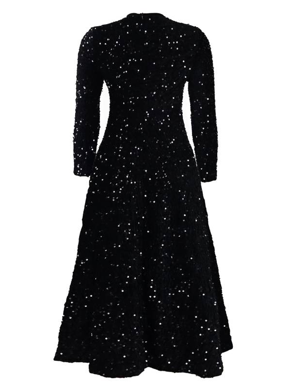 Women Long Sleeve Round Neck Sequin A-line Dress for Cocktail thumb