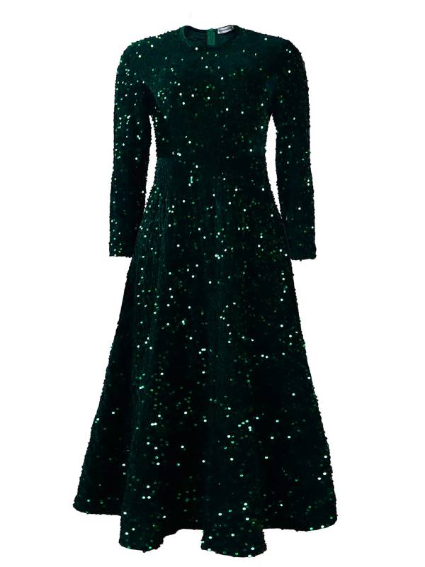 Women Long Sleeve Round Neck Sequin A-line Dress for Cocktail thumb
