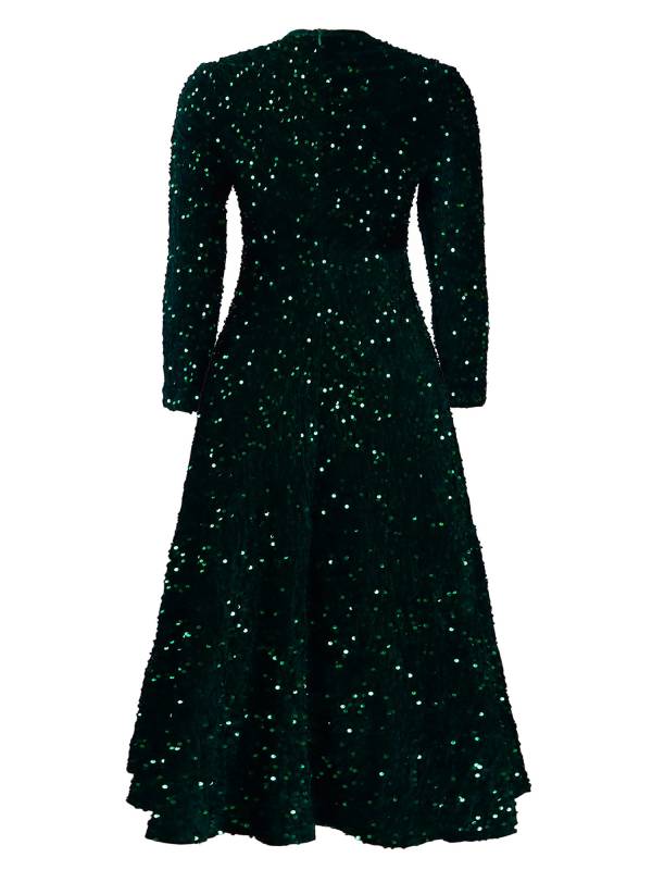 Women Long Sleeve Round Neck Sequin A-line Dress for Cocktail thumb